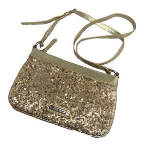 Nine West "Flash Lite" Gold Sequin Crossbody Purse 9" x 6" x 2" MSRP $40